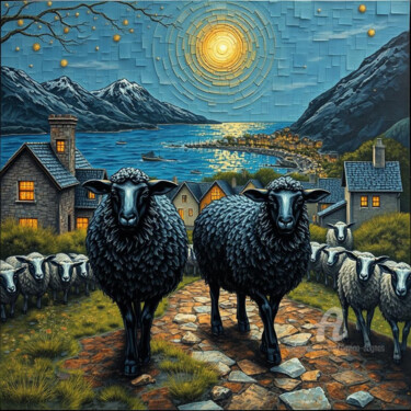 "Black Sheep in Scot…" başlıklı Dijital Sanat Davina Dugnas tarafından, Orijinal sanat, Dijital Resim Ahşap Sedye çerçevesi…