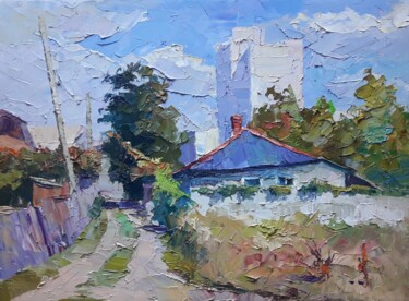 Schilderij getiteld "August day" door Boris Serdyuk, Origineel Kunstwerk, Olie Gemonteerd op Frame voor houten brancard