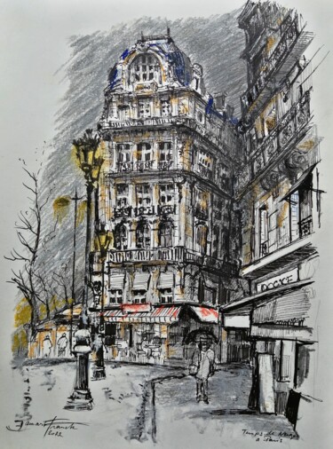 Tekening getiteld "Temps de pluie à Pa…" door Franck Jamart, Origineel Kunstwerk, Potlood