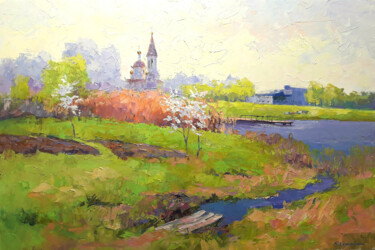 Schilderij getiteld "Spring in Poltava r…" door Boris Serdyuk, Origineel Kunstwerk, Olie Gemonteerd op Frame voor houten bra…