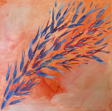 Painting titled "Un banc de poissons" by Florence Maraine Bertrand, Original Artwork, Acrylic Mounted on Wood Stretcher frame