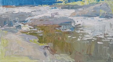 Schilderij getiteld "Mountain River" door Olena Mishyna, Origineel Kunstwerk, Olie Gemonteerd op Frame voor houten brancard
