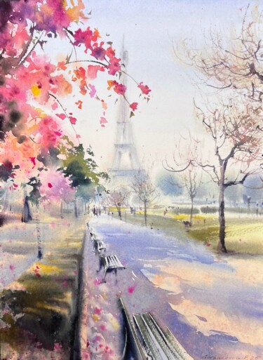 Whispers of Parisian Spring "Whispers of Parisia…" başlıklı Tablo Eugenia Gorbacheva tarafından, Orijinal sanat, Suluboya