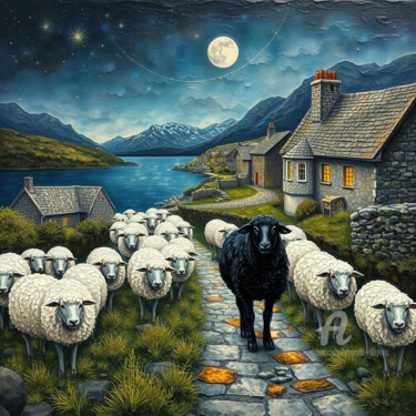 数字艺术 标题为“Black Sheep vs Whit…” 由Davina Dugnas, 原创艺术品, 数字油画 安装在木质担架架上