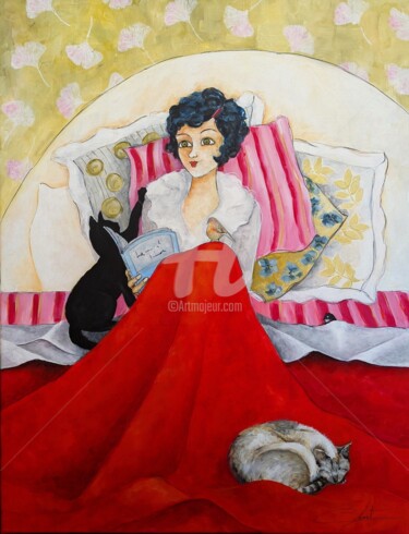 Schilderij getiteld "Demoiselle Rose" door Véronique Clanet, Origineel Kunstwerk, Acryl