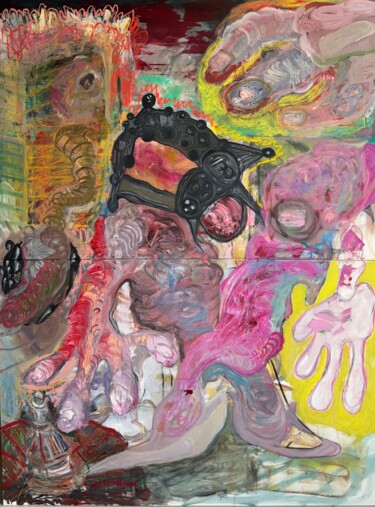 Schilderij getiteld "Cyber love" door Ildar Kozhaev, Origineel Kunstwerk, Olie Gemonteerd op Frame voor houten brancard