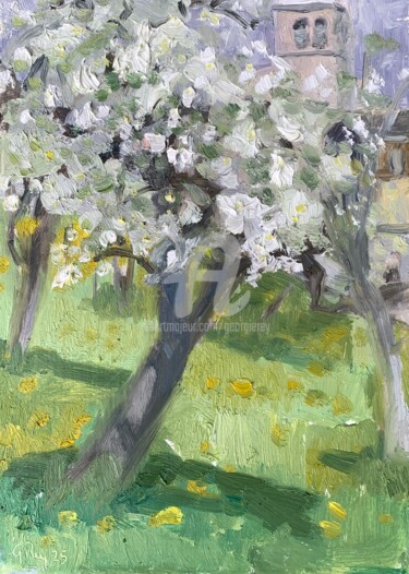 Painting titled "Apple Blossoms" by Georgina Rey, Original Artwork, Oil