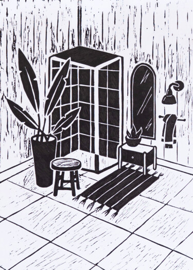 Gravures & estampes intitulée "Just a tropical sho…" par Apollinaria Manko, Œuvre d'art originale, Linogravures