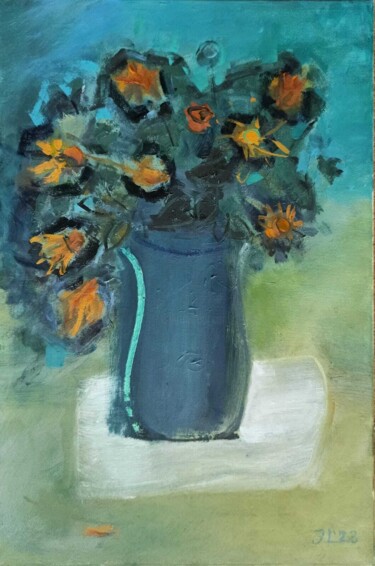 Dried Flowers Painting titled "Dried Flowers" by Julija Levuskane, Original Artwork, Oil Mounted on Wood Stretcher frame