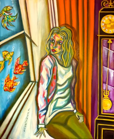 ""Peces en mi ventan…" başlıklı Tablo Javier Benitez Toyos tarafından, Orijinal sanat, Petrol Ahşap Sedye çerçevesi üzerine…