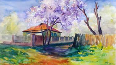 Malarstwo zatytułowany „Spring motif” autorstwa Boris Serdyuk, Oryginalna praca, Akwarela Zamontowany na Karton