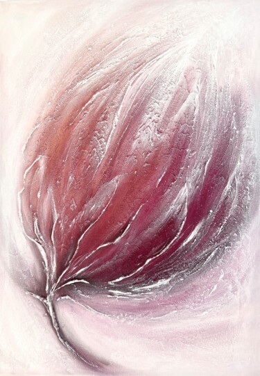 Magnolia, acrylic, abstract, texture, flower, red-pink-white 绘画 标题为“Magnolia, acrylic,…” 由Olivia Maro, 原创艺术品, 丙烯 安装在木质担架架上