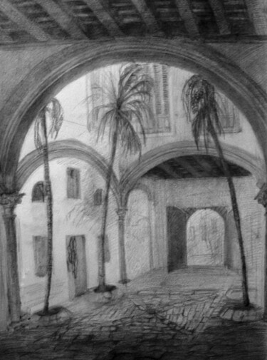 Desenho intitulada "Испанский дворик" por Sofia Rycanova, Obras de arte originais, Grafite