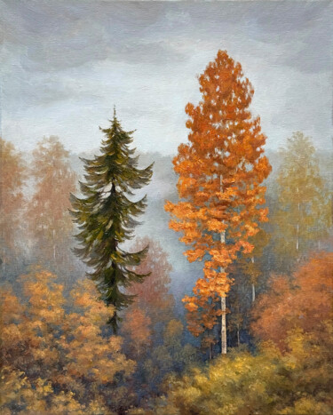Autumn Forest Whisper Картина под названием "Autumn Forest Whisp…" - Sundra, Подлинное произведение искусства, Масло Установлен на Деревянная рама…