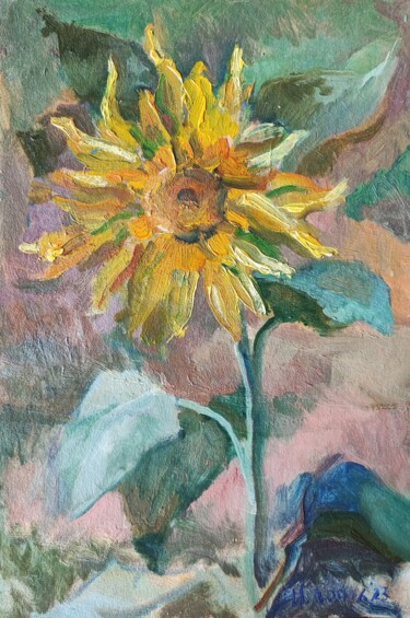 Sunflower oil painting sketch Pittura intitolato "Sunflower oil paint…" da Irina Lopuh, Opera d'arte originale, Olio Montato su Cartone
