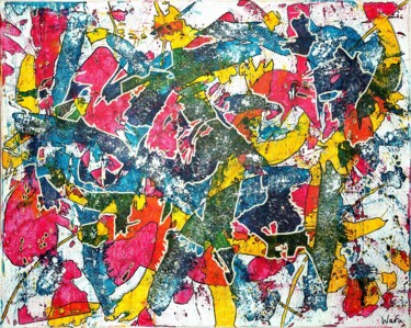 Painting titled "Fronteras" by Wafa El Hilali, Original Artwork, Acrylic Mounted on Wood Stretcher frame