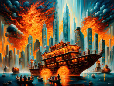 Nature's Fury #4 - Hong Kong Artes digitais intitulada "Nature's Fury #4 -…" por Frederic Racaud, Obras de arte originais, Imagem gerada por IA