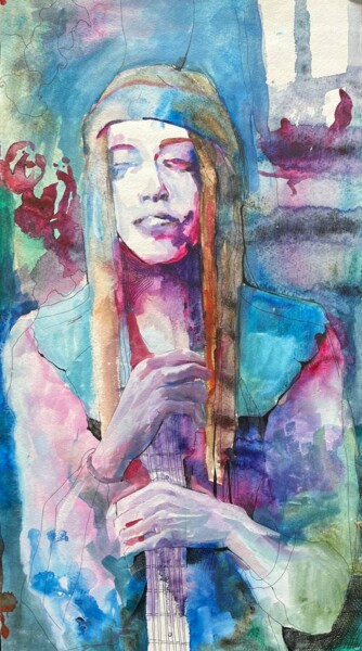 Unspoken. Girl and Guitar "Unspoken. Girl and…" başlıklı Tablo Ototoi tarafından, Orijinal sanat, Suluboya