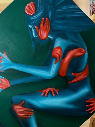 Painting titled "Тени объятий" by Ajbulat Sarafutdinov, Original Artwork, Oil Mounted on Wood Panel
