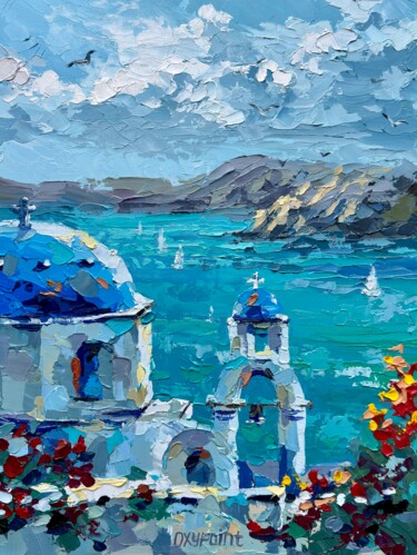 제목이 ""Santorini" seascape"인 미술작품 Oxypoint로, 원작, 기름 판지에 장착됨