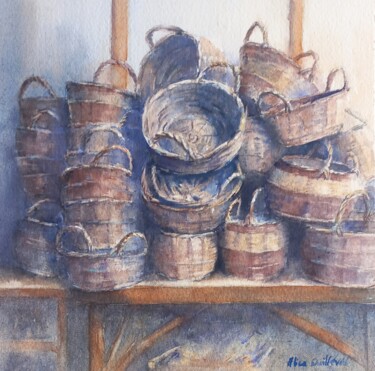Pittura intitolato "Les paniers des jar…" da Alice Quillévéré, Opera d'arte originale, Acquarello