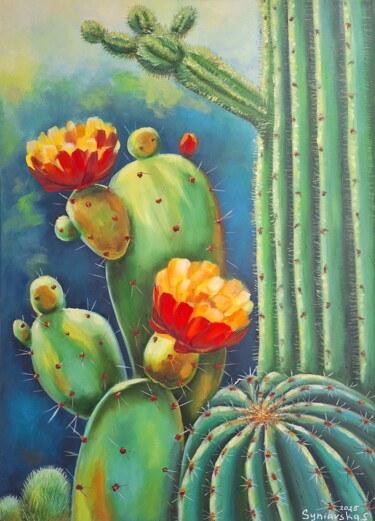 绘画 标题为“Cactus” 由Svitlana Syniavska, 原创艺术品, 油 安装在木质担架架上