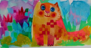 Painting titled "Chat 10x20" by Oxana Zaika, Original Artwork, Watercolor