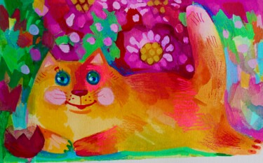 Pintura intitulada "Chat 11x20" por Oxana Zaika, Obras de arte originais, Aquarela