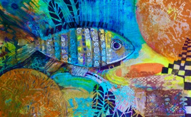 Dessin intitulée "Poisson 14x24cm" par Oxana Zaika, Œuvre d'art originale, Acrylique