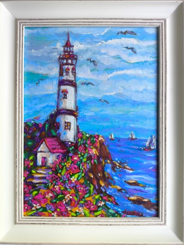 제목이 "Lighthouse Original…"인 미술작품 Svetlana Sindere로, 원작, 기름 판지에 장착됨