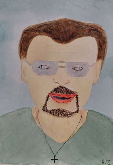 Pittura intitolato "Johnny Hallyday à l…" da Lourdes M, Opera d'arte originale, Acquarello