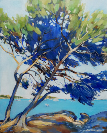 Painting titled "Pine Temple" by Irina Tikhonova, Original Artwork, Oil Mounted on Wood Stretcher frame