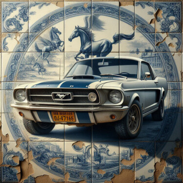 Arte digitale intitolato ""Delfter Mustang"" da Luc Best, Opera d'arte originale, Collage digitale Montato su Telaio per bar…