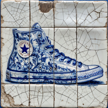 Digital Arts με τίτλο ""Delfter Sneaker"" από Luc Best, Αυθεντικά έργα τέχνης, Ψηφιακό Κολάζ Τοποθετήθηκε στο Ξύλινο φορείο…
