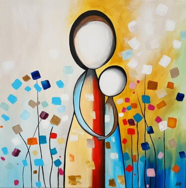 Schilderij getiteld "Unconditional love" door Maria Paschen, Origineel Kunstwerk, Acryl Gemonteerd op Frame voor houten bran…