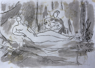 Disegno intitolato "Olympia d'après Man…" da Jean Mirre, Opera d'arte originale, Inchiostro