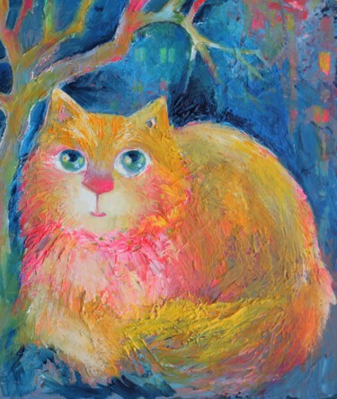 Ζωγραφική με τίτλο "Chat 40x34cm" από Oxana Zaika, Αυθεντικά έργα τέχνης, Ακρυλικό
