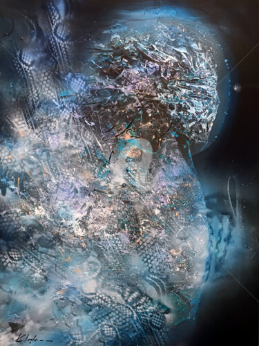 Dark gothic blue angel waiting 230 Painting titled "Dark gothic blue an…" by Kloska Ovidiu, Original Artwork, Acrylic Mounted on Wood Stretcher frame