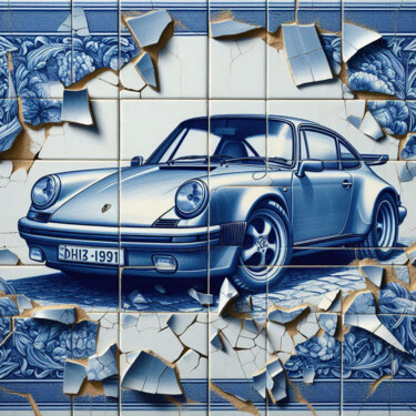 Arte digitale intitolato ""Porsche 911"" da Luc Best, Opera d'arte originale, Collage digitale Montato su Telaio per barella…