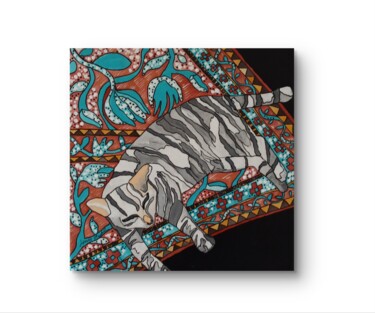 Schilderij getiteld "Gatto soriano" door Sonia Strukul, Origineel Kunstwerk, Acryl Gemonteerd op Frame voor houten brancard