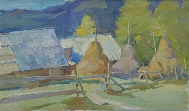 Carpathian Yard Картина под названием "Carpathian Yard" - Olena Mishyna, Подлинное произведение искусства, Масло Установлен на Деревянная ра…
