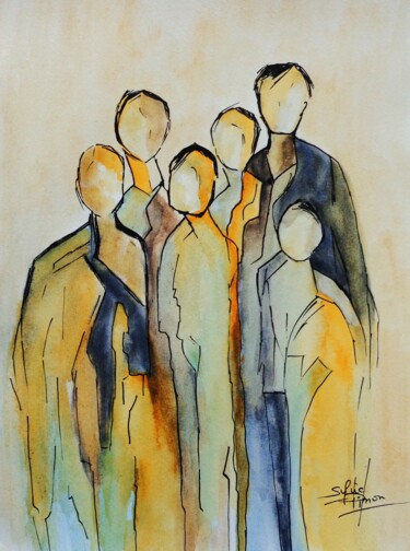 Painting titled "silhouettes" by Sylvie Pinon, Original Artwork, Watercolor
