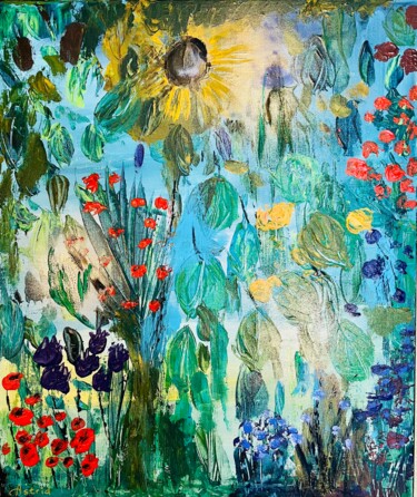 Peinture intitulée "Le champ de fleurs" par Astrid Fraccola, Œuvre d'art originale, Acrylique Monté sur Châssis en bois
