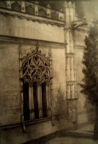 Drawing titled "Готическое окно" by Sofia Rycanova, Original Artwork, Graphite Mounted on Cardboard