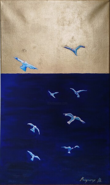 Schilderij getiteld "Golden Dawn" door Viktoria Volina (ArtVolna), Origineel Kunstwerk, Acryl Gemonteerd op Frame voor houte…