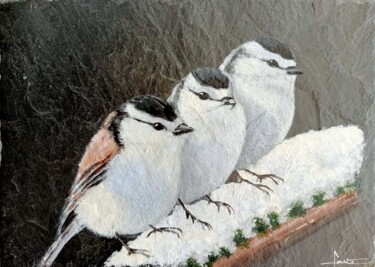 绘画 标题为“3 oiseaux” 由Alain Favé, 原创艺术品, 丙烯 安装在石上