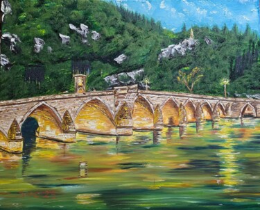 제목이 "Old bridge in  Bosn…"인 미술작품 Mevlida Sofic로, 원작, 기름 나무 들것 프레임에 장착됨