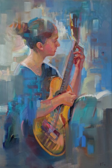 Elegische Melodie Schilderij getiteld "Elegische Melodie" door Katharina Valeeva, Origineel Kunstwerk, Olie Gemonteerd op Frame voor houten br…
