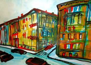Картина под названием "Downtown street" - Alexey Zhucovsky, Подлинное произведение искусства, Акрил