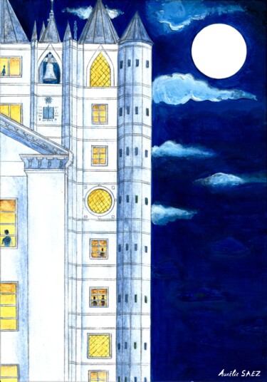 Schilderij getiteld "ÉTRANGE CHÂTEAU" door Aurélie Saez, Origineel Kunstwerk, Acryl